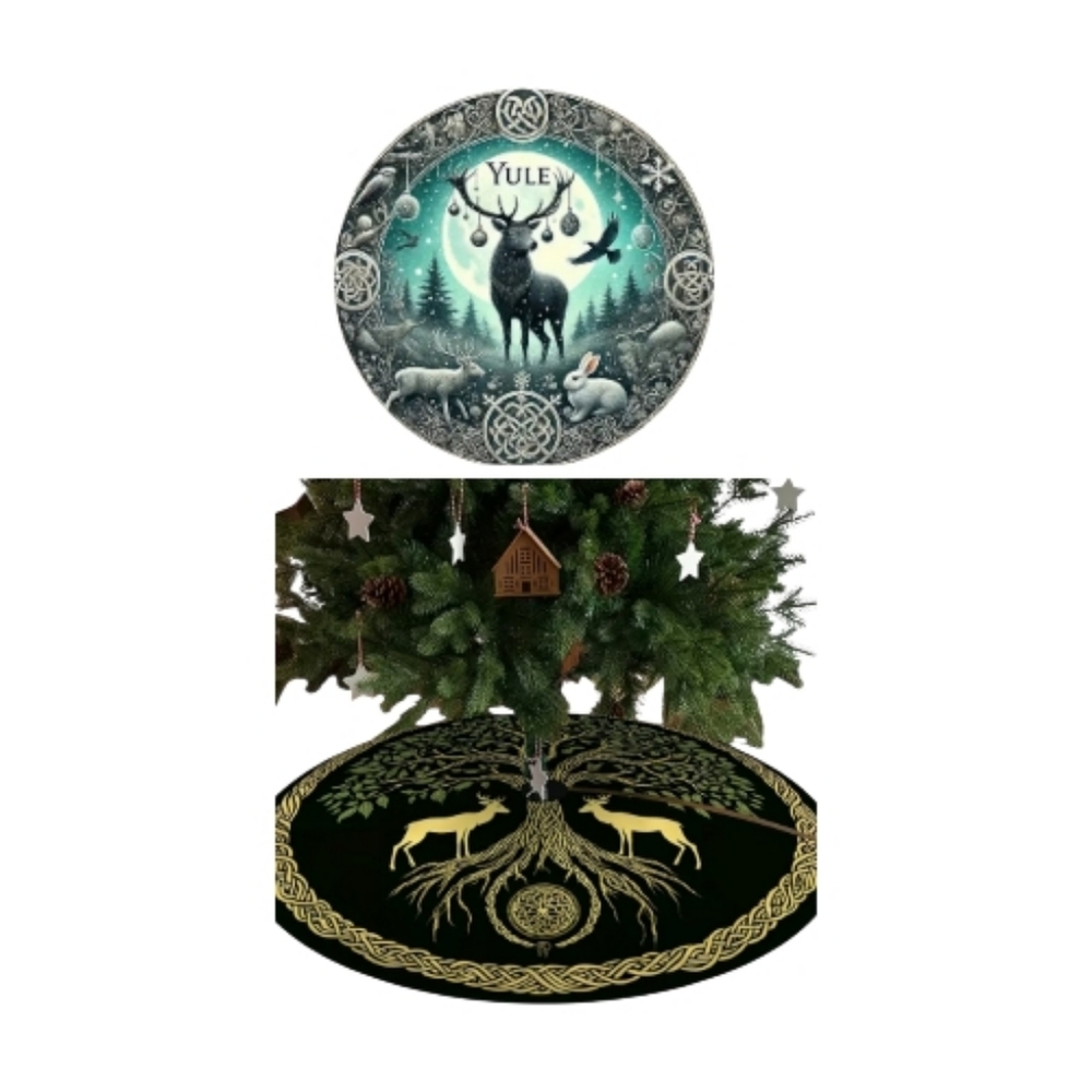 Celic Yule Tree Skirt & Stag Wall Decoration